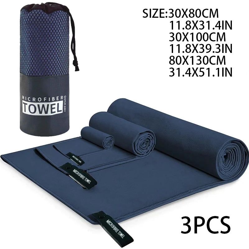 3 Pcs Microfiber Towel Sports Quick-Drying Super Absorbent Camping Towel Super Soft Lightweight Gym Swimming Yoga Beach Towel