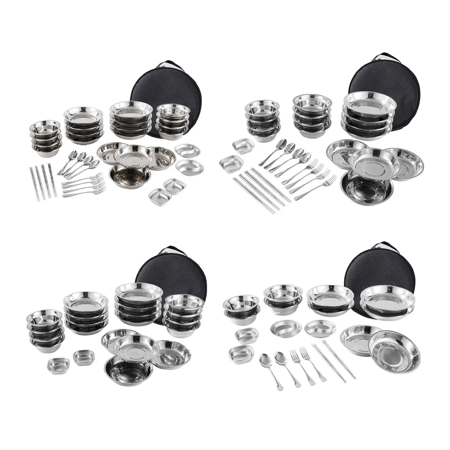 Stainless Steel Plates and Bowls Camping Set Camping Utensils Set Dishes Camping Cutlery Set for Travel BBQ Beach Backpacking