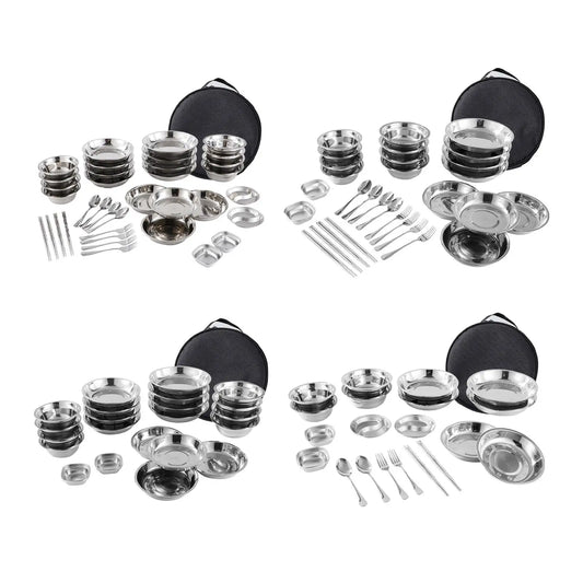 Stainless Steel Plates and Bowls Camping Set Camping Utensils Set Dishes Camping Cutlery Set for Travel BBQ Beach Backpacking