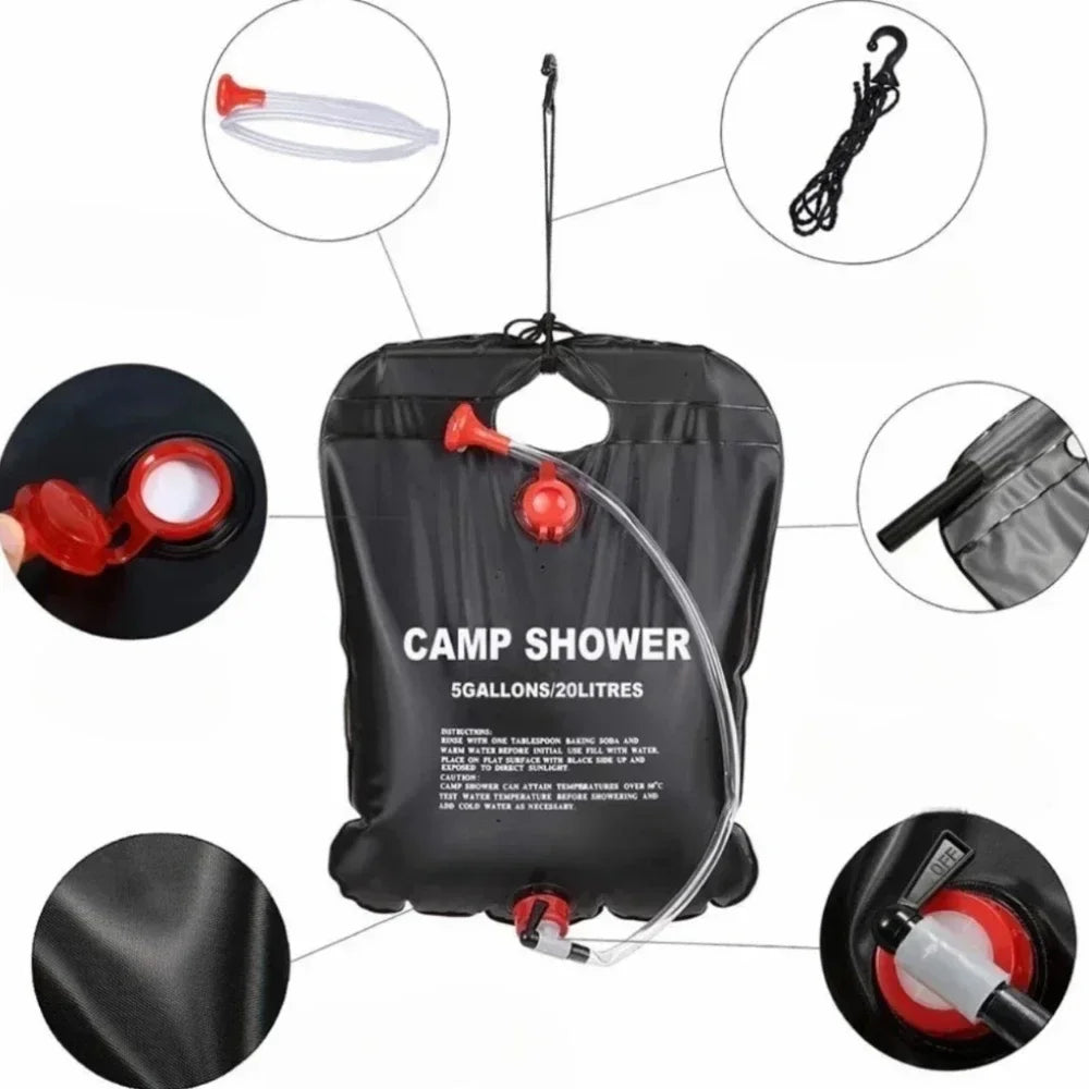 Large Capacity 20L Outdoor Shower Bag Solar Powered Heating for Camping Beach Trip Portable Bath Solution Outdoor Camping