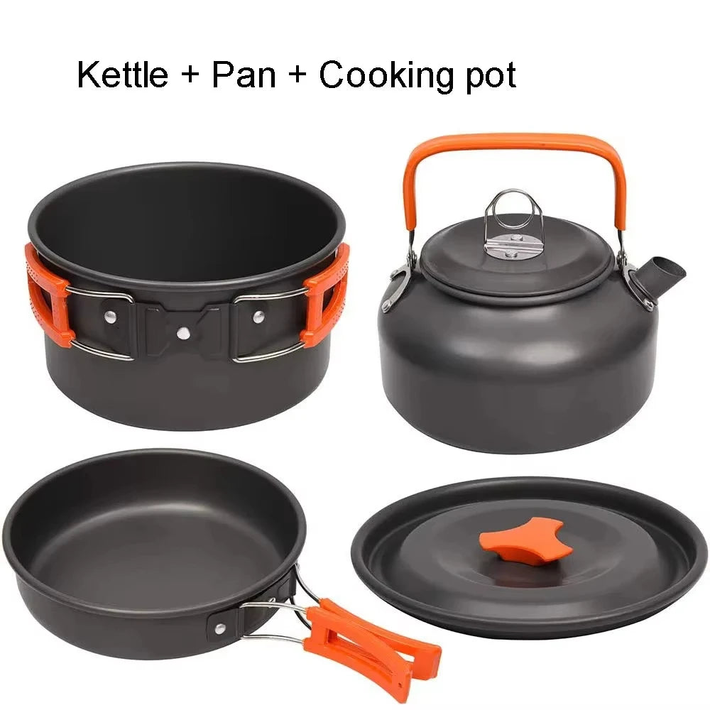 Outdoor camping cookware set made of aluminum alloy material not easy to stick to the pot nested packaging convenient to carry