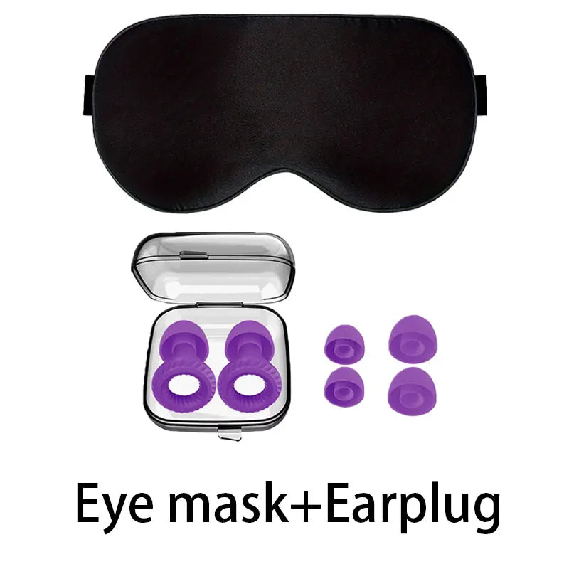 HUAK Sleep Set Soft Eye Mask with Silicone Ear Plugs for Home Travel Office Airplane Noise Reduction Comfortable Travel Accessor