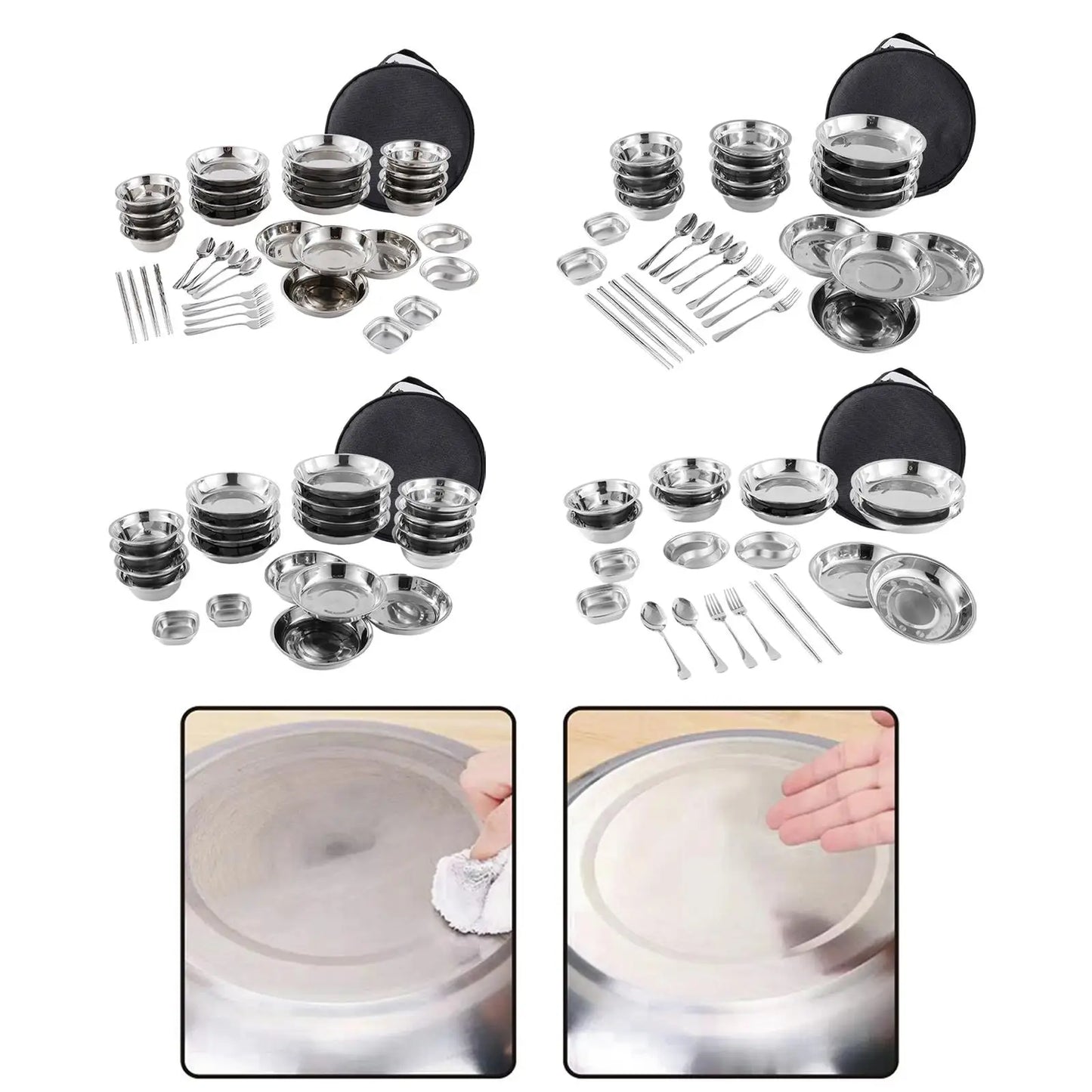 Stainless Steel Plates and Bowls Camping Set Camping Utensils Set Dishes Camping Cutlery Set for Travel BBQ Beach Backpacking