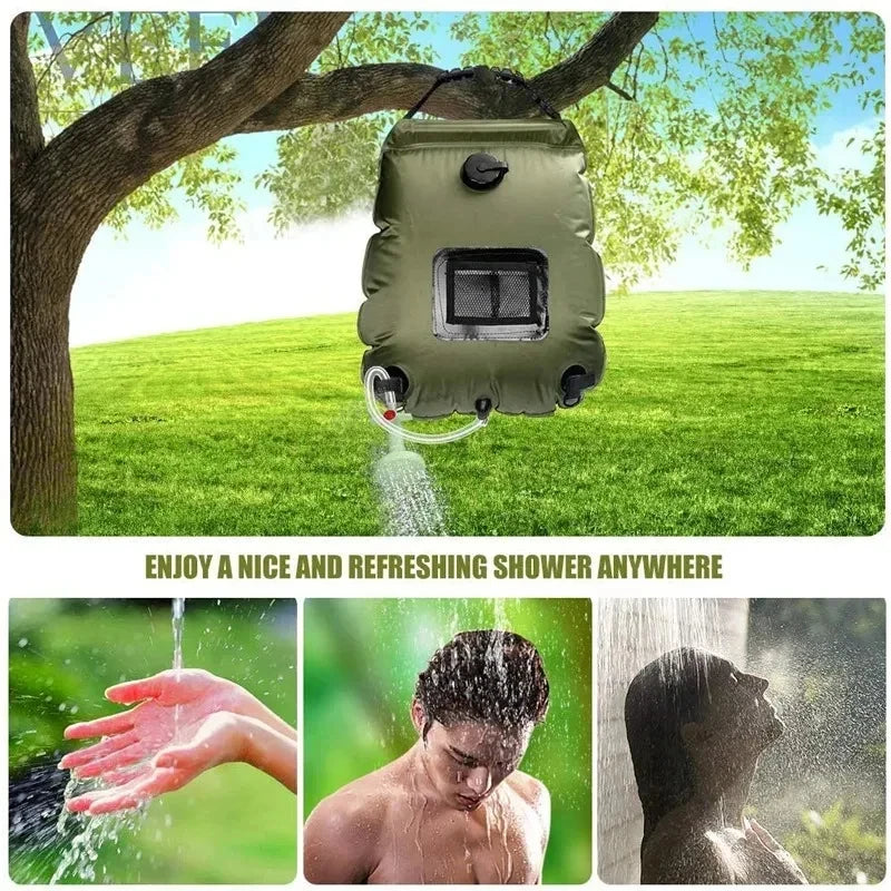 Portable Solar Heating Water Bag 20L, Black  Shower Bag for Camping Hiking Backpacking Outdoor Emergency Use