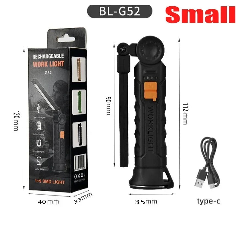 New Portable COB LED Flashlight Magnetic Lantern Hanging Lamp USB Rechargeable Work Light with Built-in Battery Camping Torch