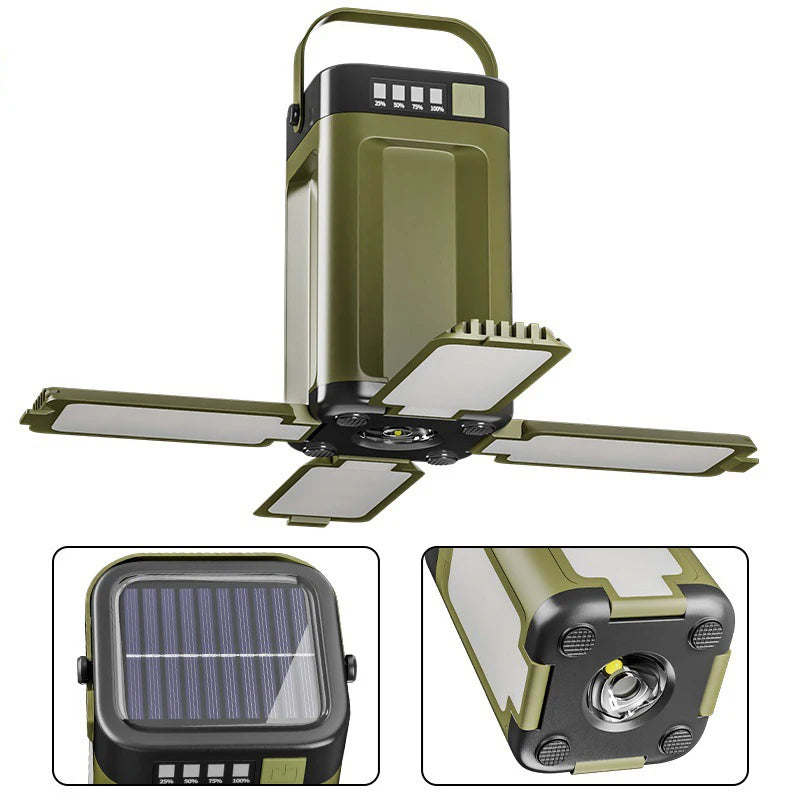 High Power Solar LED Camping Lantern Rechargeable 4500mAh 1000LM Emergency Power Bank Foldable 6 Light Modes for Camping Fishing