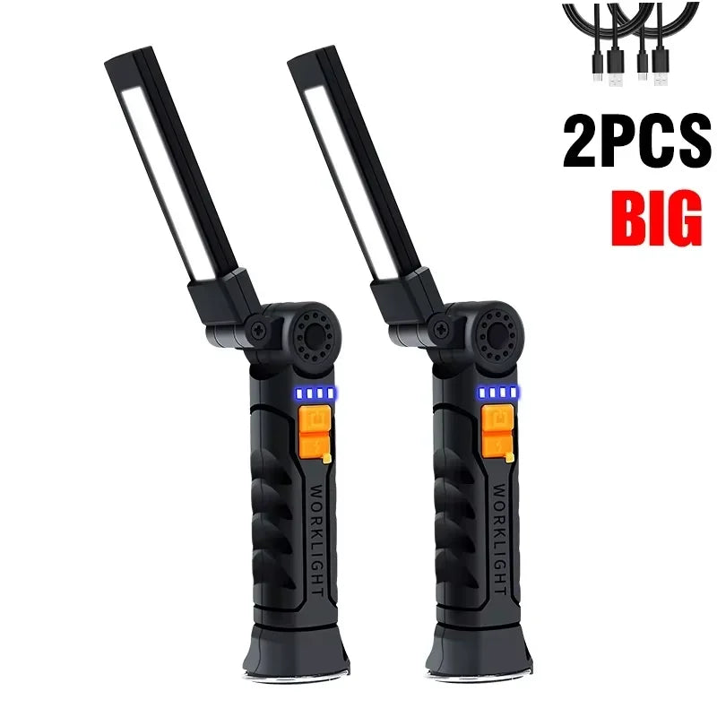 New Portable COB LED Flashlight Magnetic Lantern Hanging Lamp USB Rechargeable Work Light with Built-in Battery Camping Torch