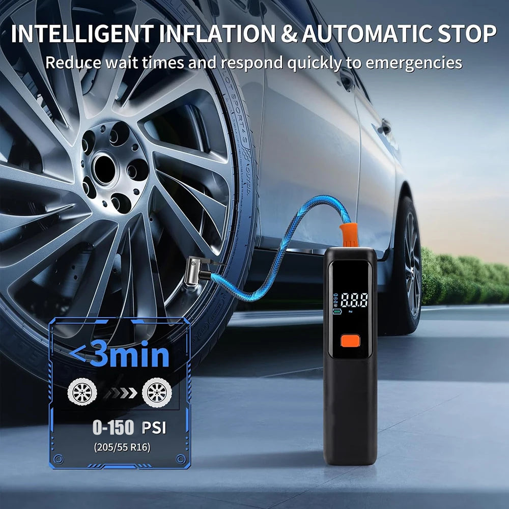 New Portable Car Air Compressor 3X Faster 150PSI Cordless Tire Inflator Pump with Digital Gauge for Car Motorcycle Bike Air Pump