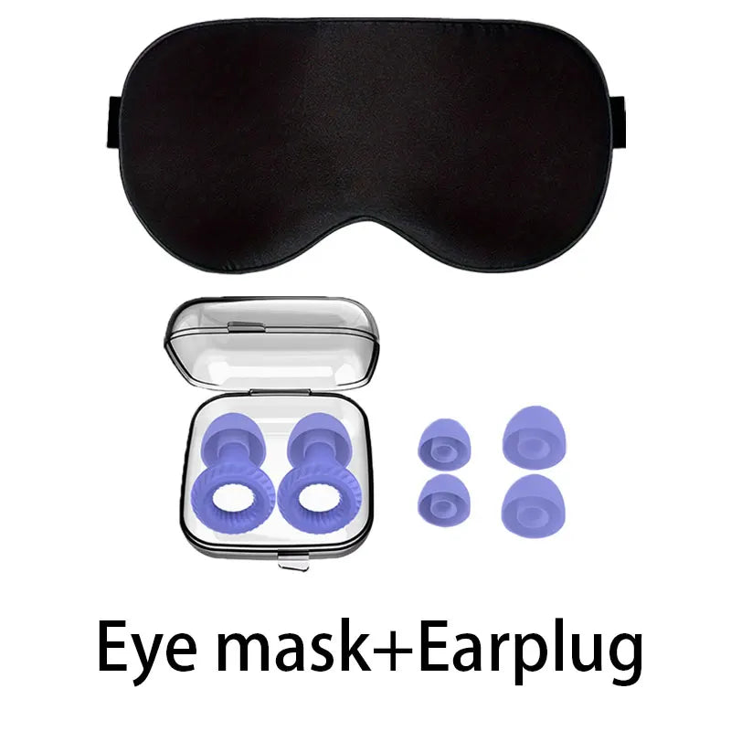 HUAK Sleep Set Soft Eye Mask with Silicone Ear Plugs for Home Travel Office Airplane Noise Reduction Comfortable Travel Accessor