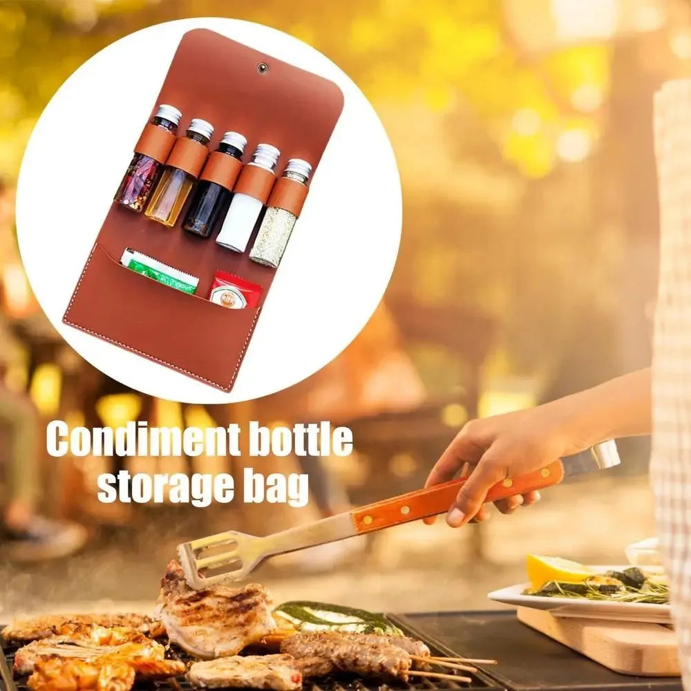 Outdoor Camping Spice Bottle Set Portable Leather Waterproof Camping Hiking Picnic BBQ Barbecue Seasoning Bottle Storage Bag