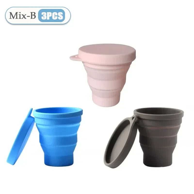 1-10PCS 180ML  Silicone Collapsible Water Cup Outdoor Camping Travel Portable Foldable Lid Coffee Cup Sports Hiking Accessories