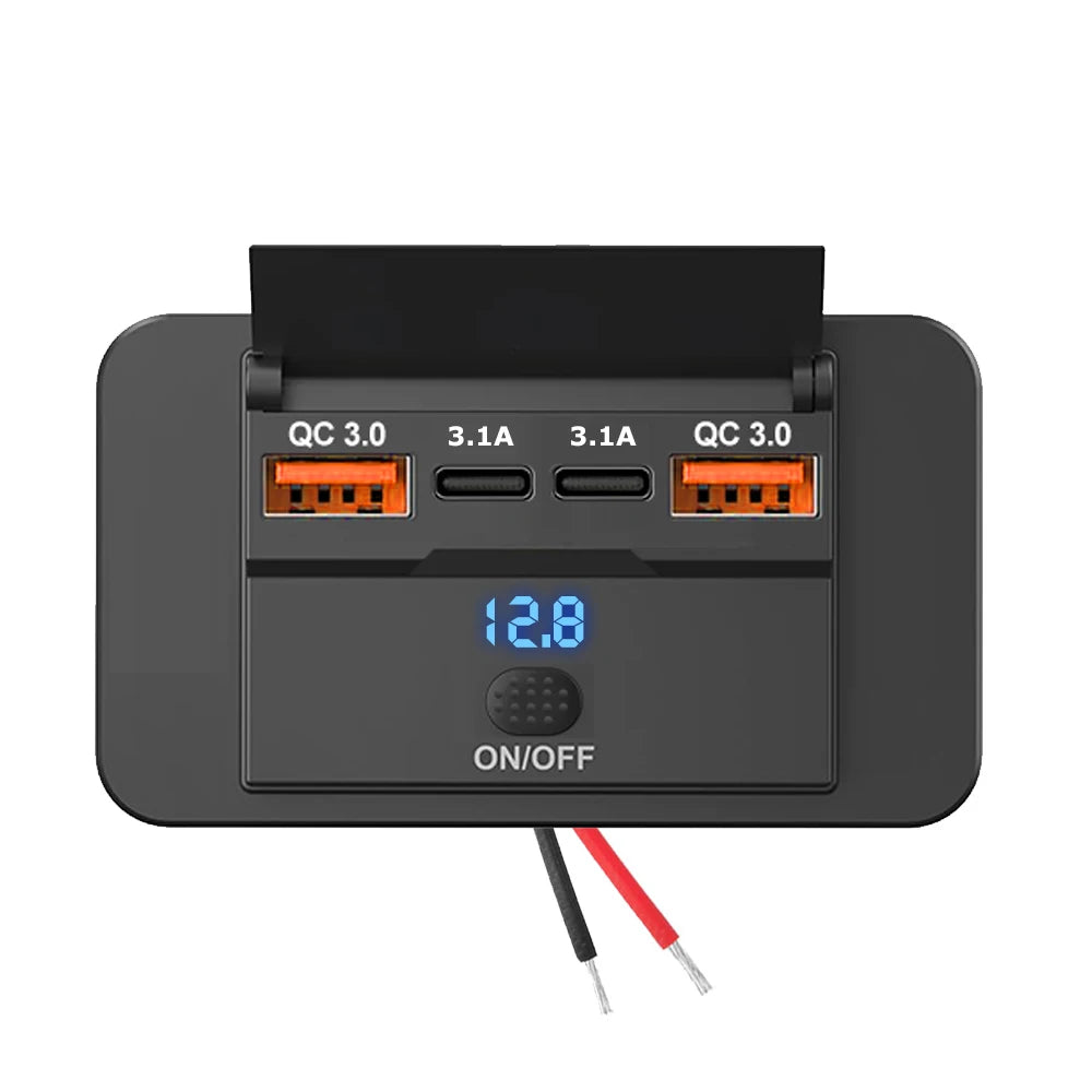 96W Dual PD Dual QC3.0 Type C USB Quick Charger 3.0 with Switch Fast Charging 4 Port Power Panel For Bus 12-24V Car Truck Marine