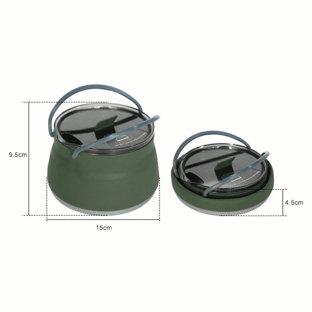 1.5L Silicone Kettle with Handle Outdoor Collapsible Kettle Stainless Steel Bottom Portable Camping Kettle for Travel Picnic