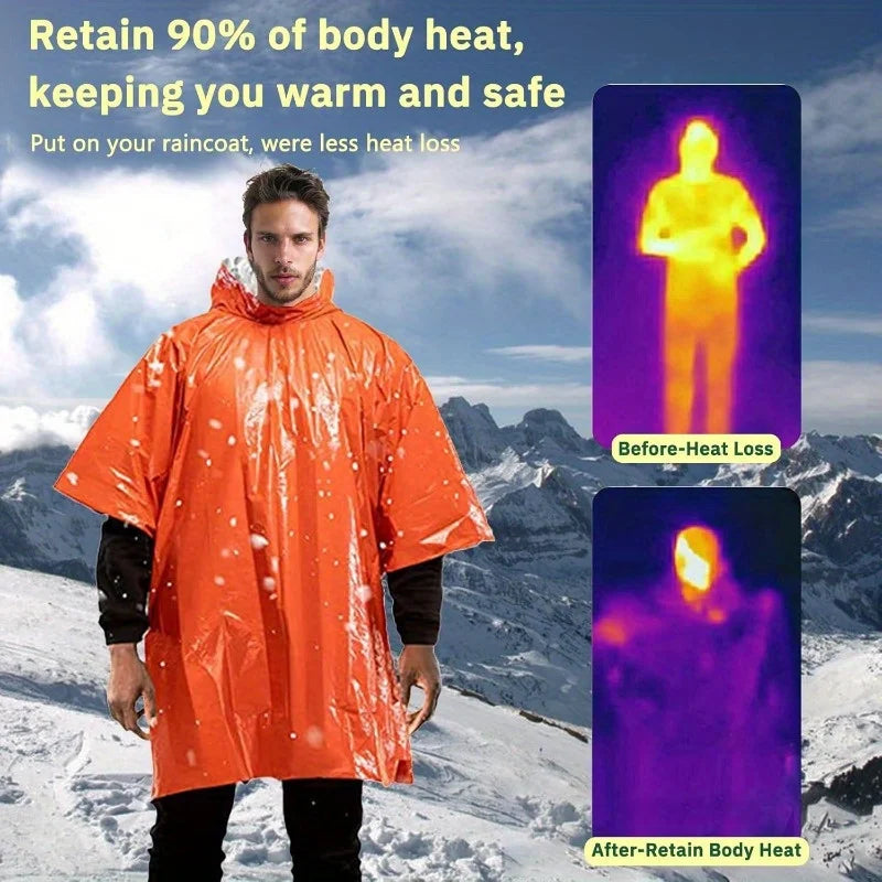 YANBIGUO Emergency Rain Poncho with Hood - 4 Pack, PE, Water-Resistant & Thermal Mylar Lined, Survival Blankets for Camping Gear