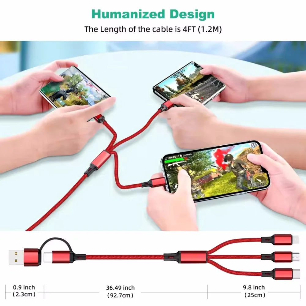 5 in 1 PD USB Fast Charging Cable For iPhone 14 13 12 Xiaomi Android Micro USB Type-C Phone Charger Multi-ports Data Cable