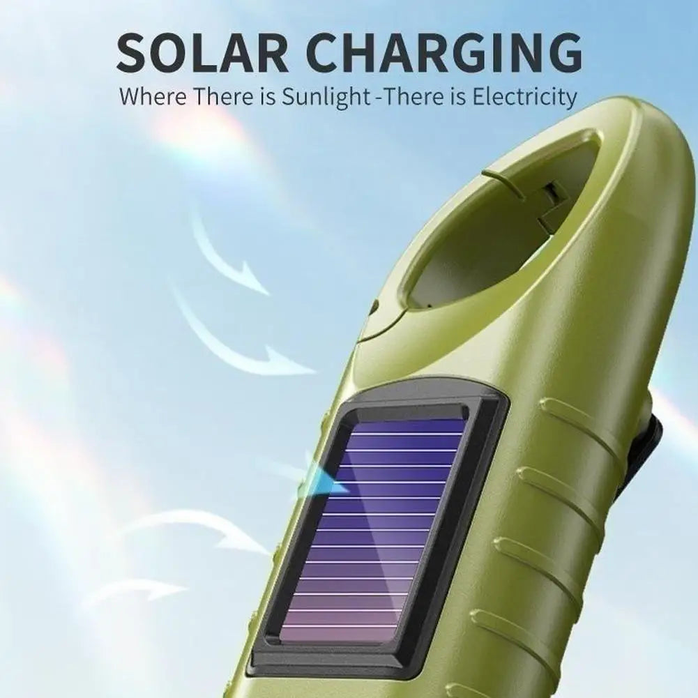 Portable LED Flashlight Battery Lamp Hand Cranking & Solar Energy Rechargeable 800lm For Outdoor Camping Hiking Emergency Light