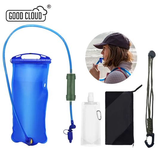 Outdoor Survival Water Filter Straw with Gravity Water Bag Filtration System Portable Water Purifier Emergency Accessories