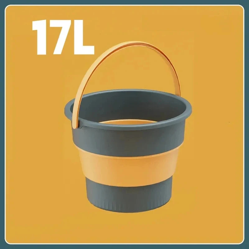Silicone Folding Bucket 5/10/17L with Cover Multifunctional Water Container for Camping Fishing Car Wash Bathroom