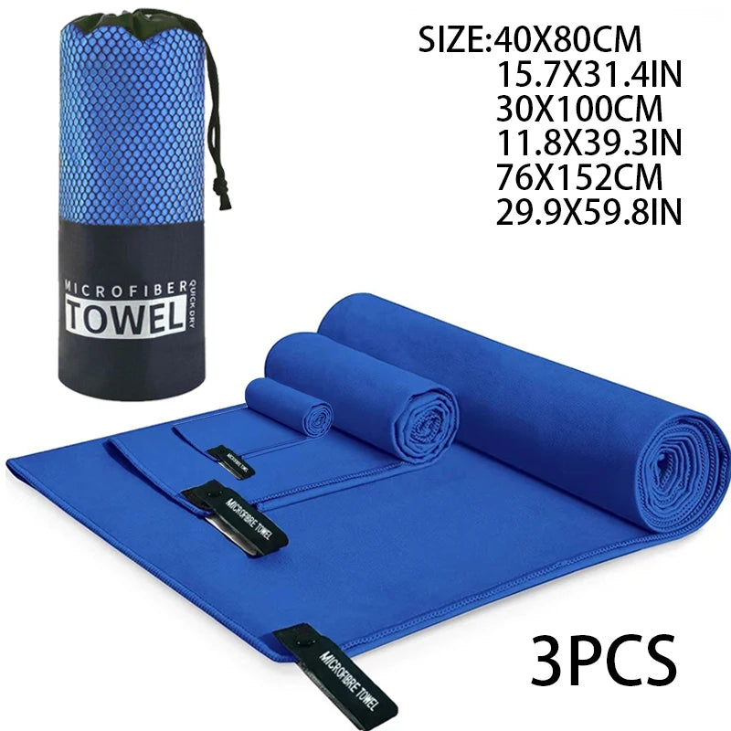 3 Pcs Microfiber Towel Sports Quick-Drying Super Absorbent Camping Towel Super Soft Lightweight Gym Swimming Yoga Beach Towel