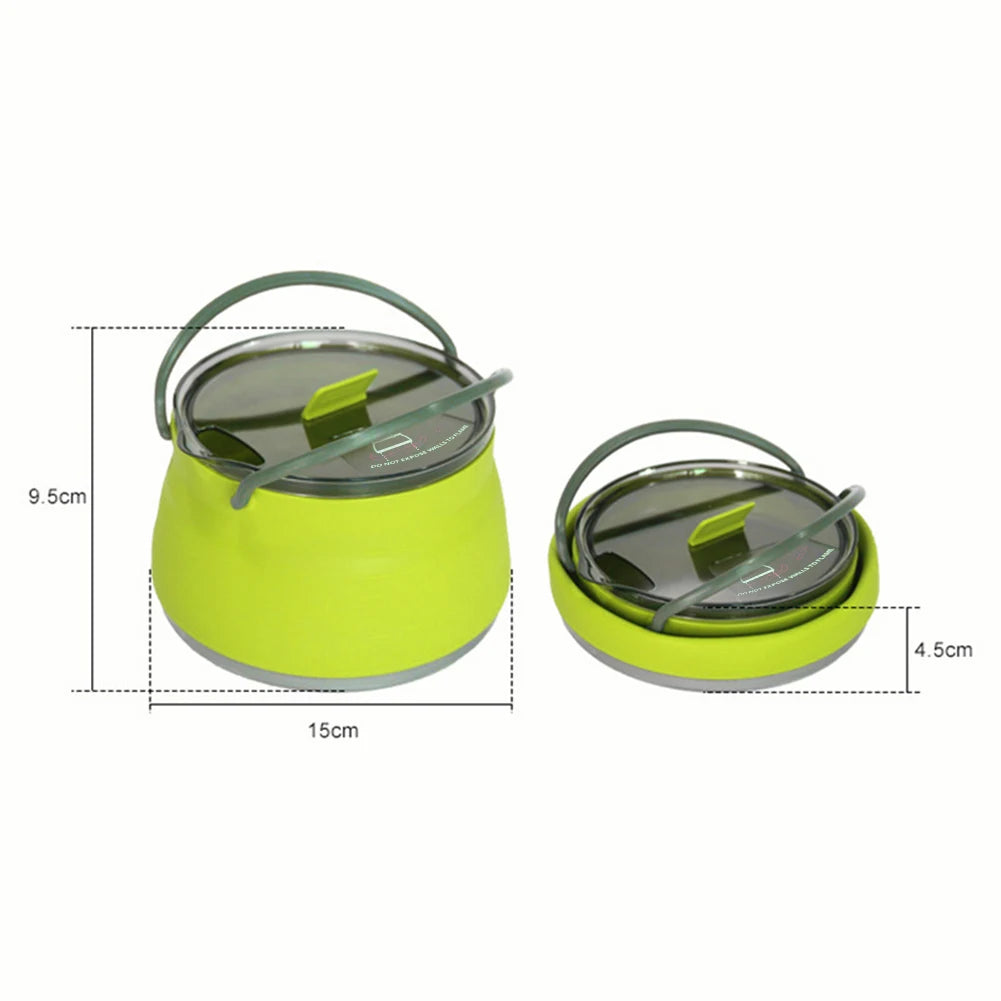 1.5L Silicone Kettle with Handle Outdoor Collapsible Kettle Stainless Steel Bottom Portable Camping Kettle for Travel Picnic