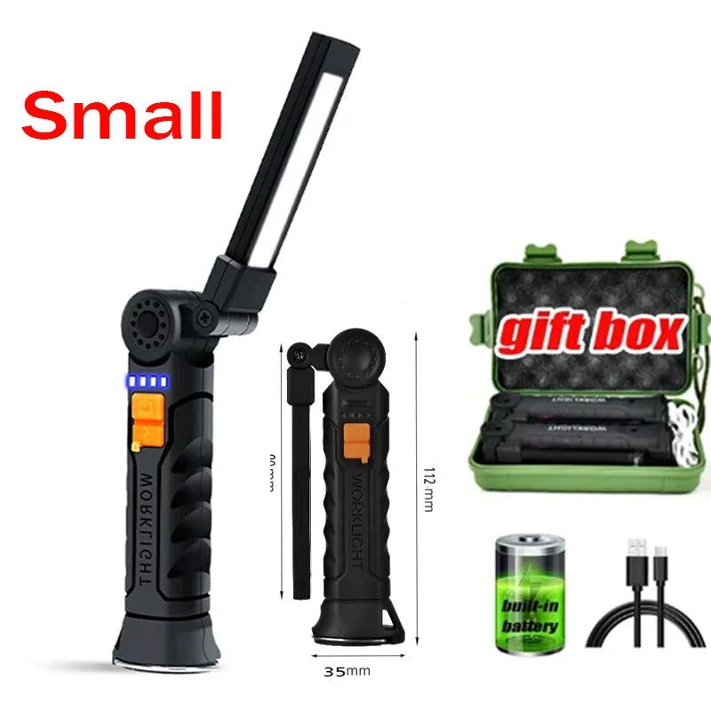 New Portable COB LED Flashlight Magnetic Lantern Hanging Lamp USB Rechargeable Work Light with Built-in Battery Camping Torch