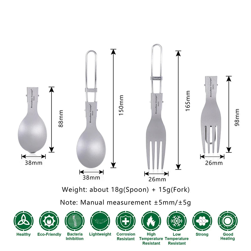 Titanium Camping Tableware Portable Cutlery Folding Spoon Fork Spork Chopsticks Outdoor Picnic Flatware Set Boundless Voyage Hot