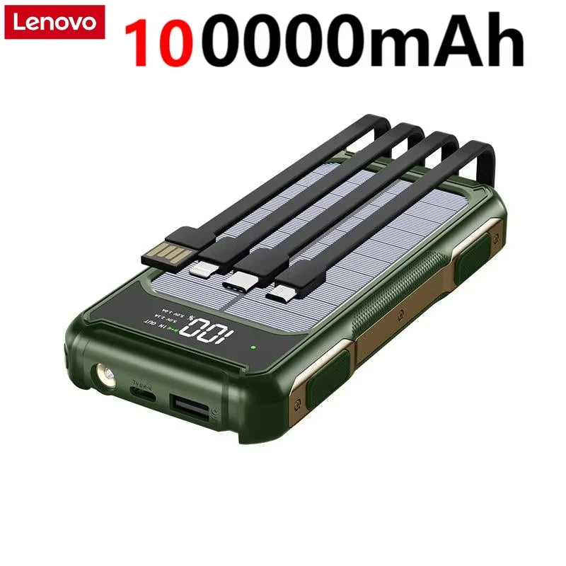 Lenovo 200000mah Ultra Capacity Solar Power Bank 4-in-1 Built In Cable Fast Charging Mobile Power Battery Led Light For Iphone