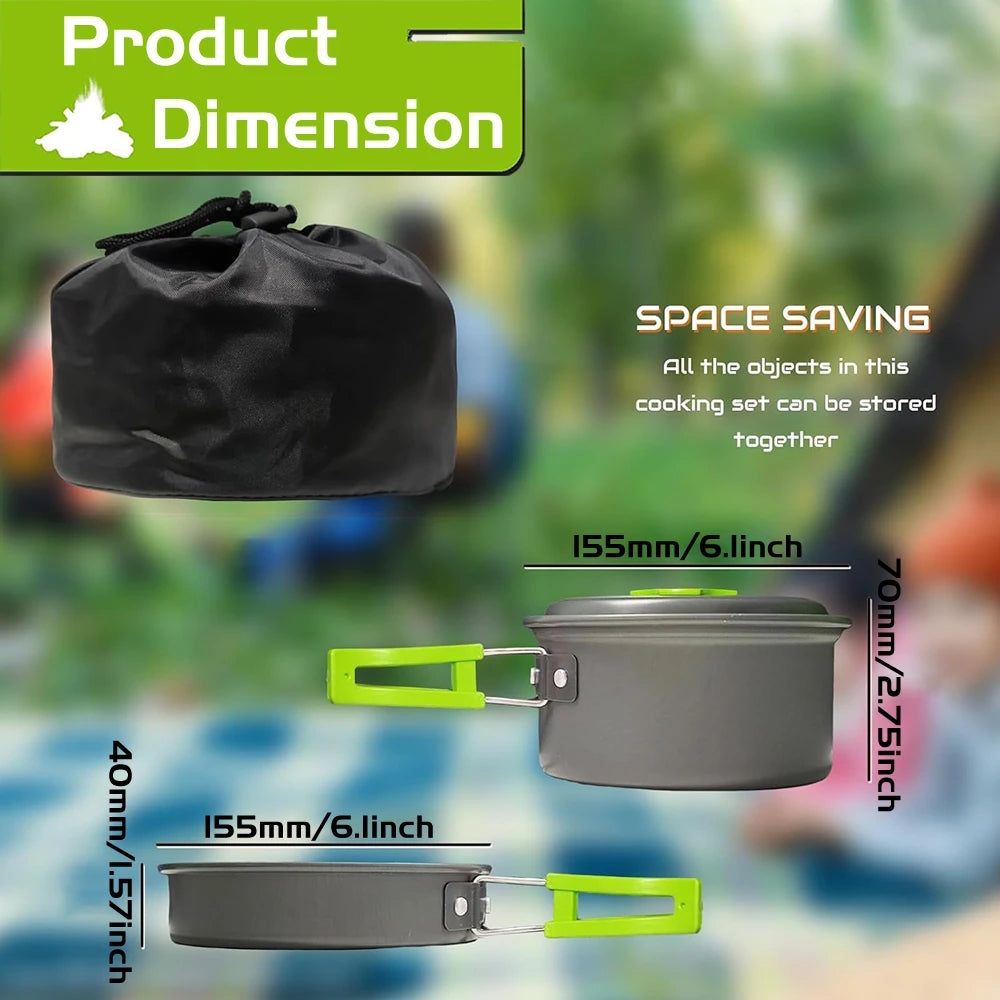 All-in-One Lightweight Aluminum Alloy Camping Cookware Set Non-Stick Nestable Design Portable Outdoor Cooking Gear with Mesh Bag