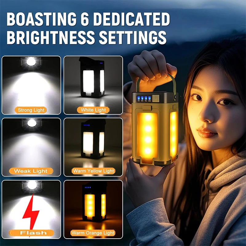 Solar Camping Light Rechargeable, Multifunctional 4-Blade Folding Lantern Outside with 6 Lighting Mode, IPX4 Portable Tent Lamp