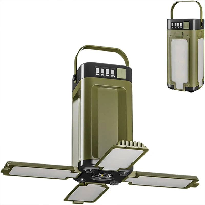 Solar Camping Light Rechargeable, Multifunctional 4-Blade Folding Lantern Outside with 6 Lighting Mode, IPX4 Portable Tent Lamp