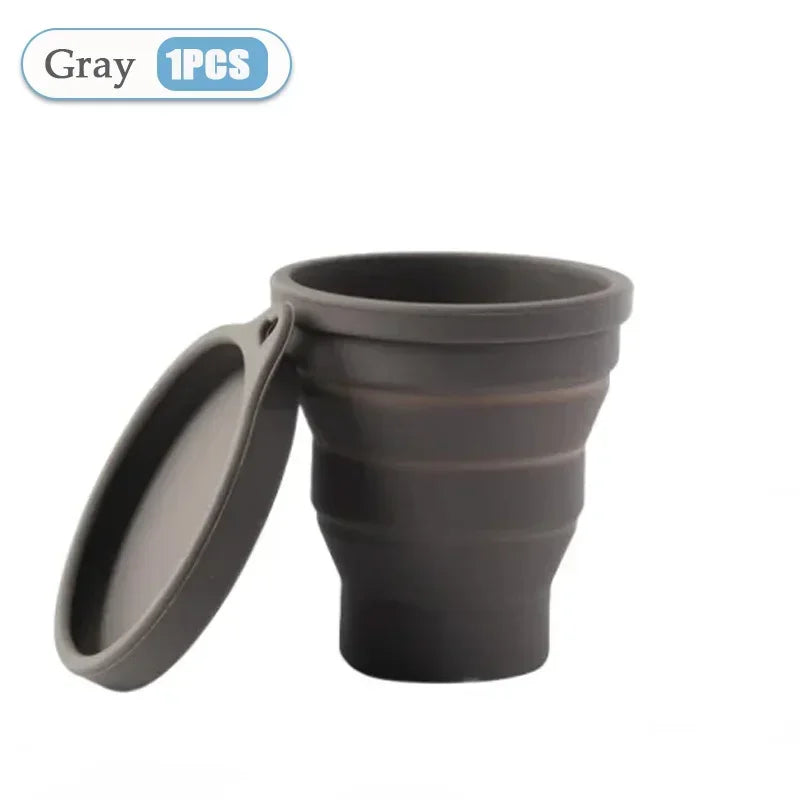 1-10PCS 180ML  Silicone Collapsible Water Cup Outdoor Camping Travel Portable Foldable Lid Coffee Cup Sports Hiking Accessories