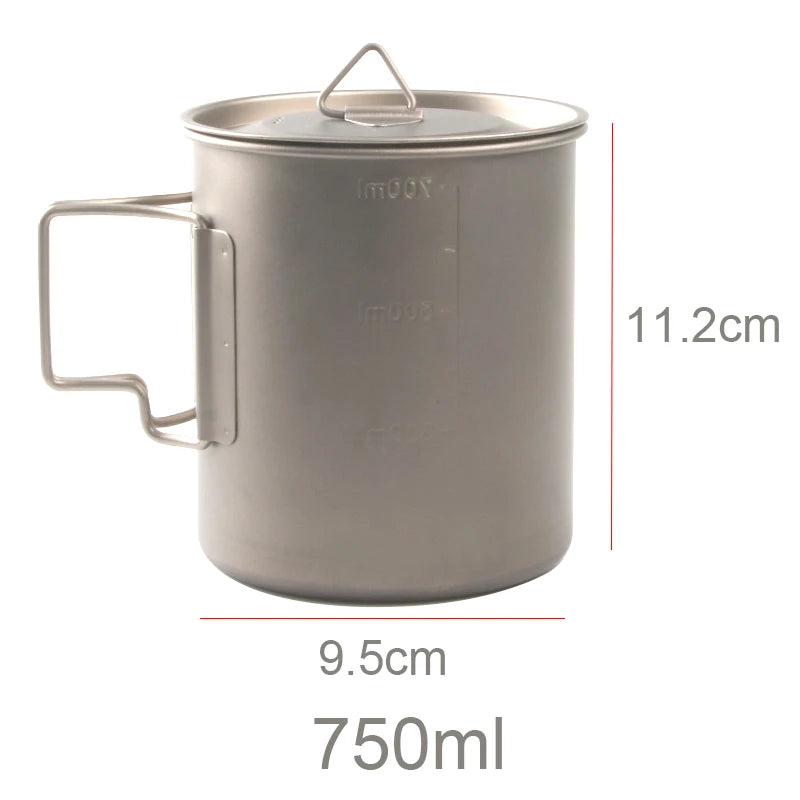300/450/750ml Camping Mug Ultralight Titanium Cup Tourist Tableware Picnic Utensils Outdoor Water Cup Travel Cooking Equipment