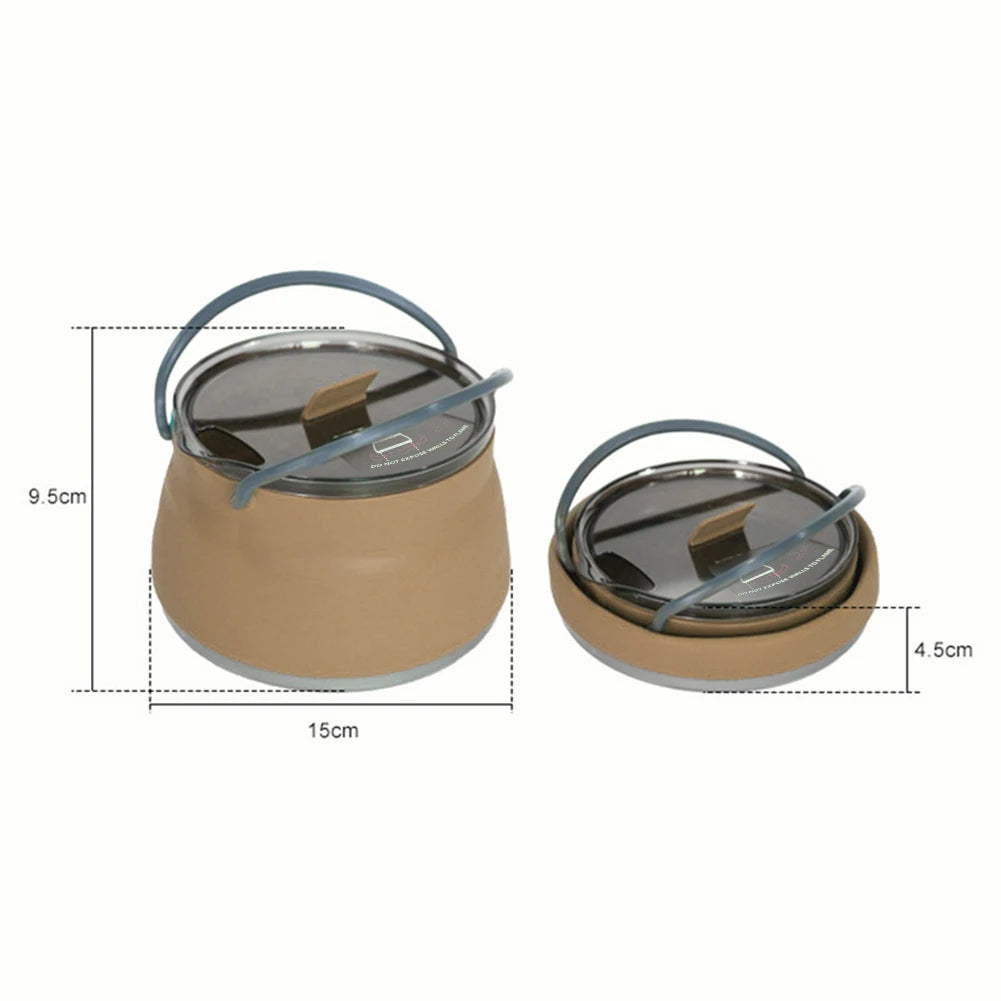 1.5L Silicone Kettle with Handle Outdoor Collapsible Kettle Stainless Steel Bottom Portable Camping Kettle for Travel Picnic