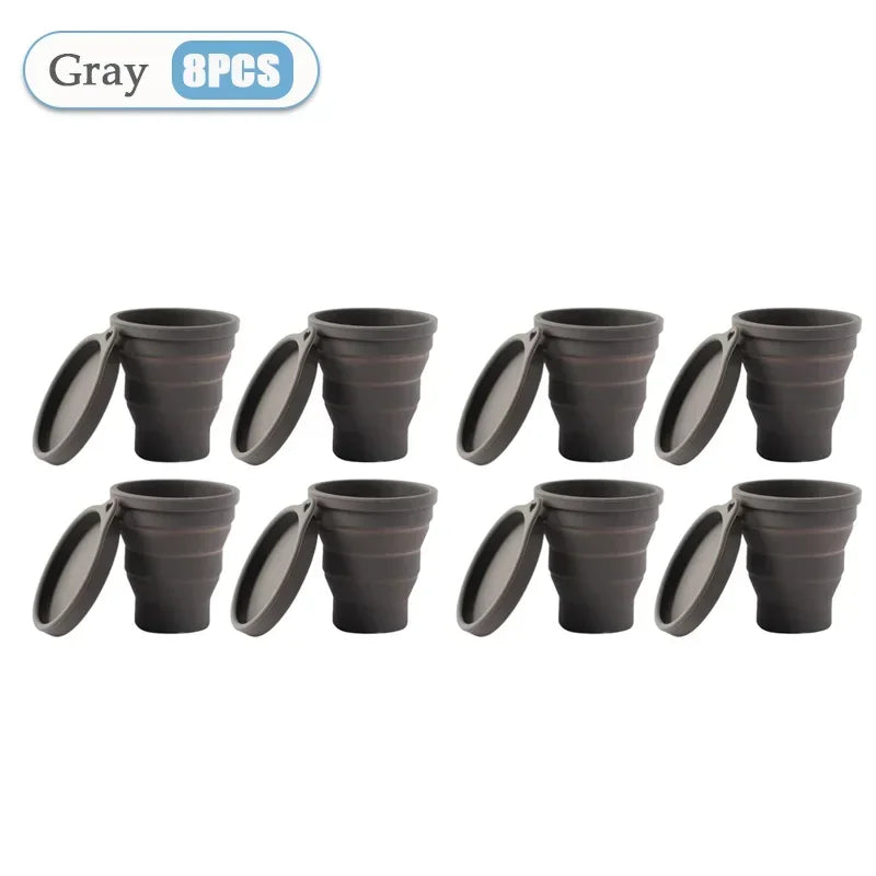 1-10PCS 180ML  Silicone Collapsible Water Cup Outdoor Camping Travel Portable Foldable Lid Coffee Cup Sports Hiking Accessories