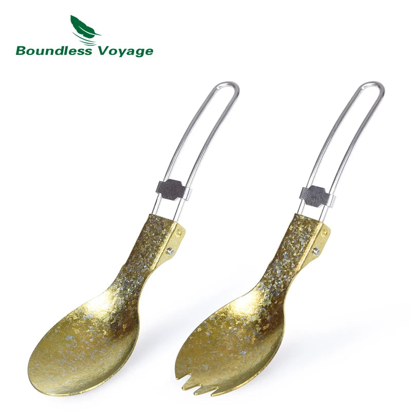 Titanium Camping Tableware Portable Cutlery Folding Spoon Fork Spork Chopsticks Outdoor Picnic Flatware Set Boundless Voyage Hot