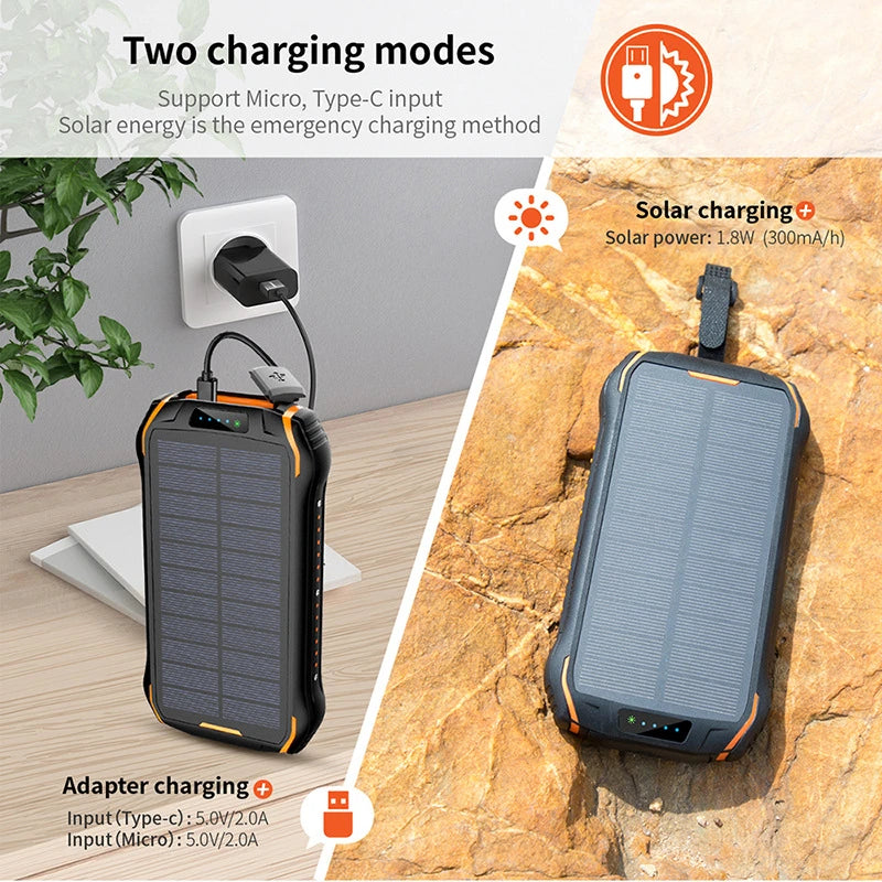 Solar Power Bank 26800mAh Waterproof Portable Wireless Charger 3A Fast Charging Powerbank for iPhone 16 Xiaomi Samsung Poverbank