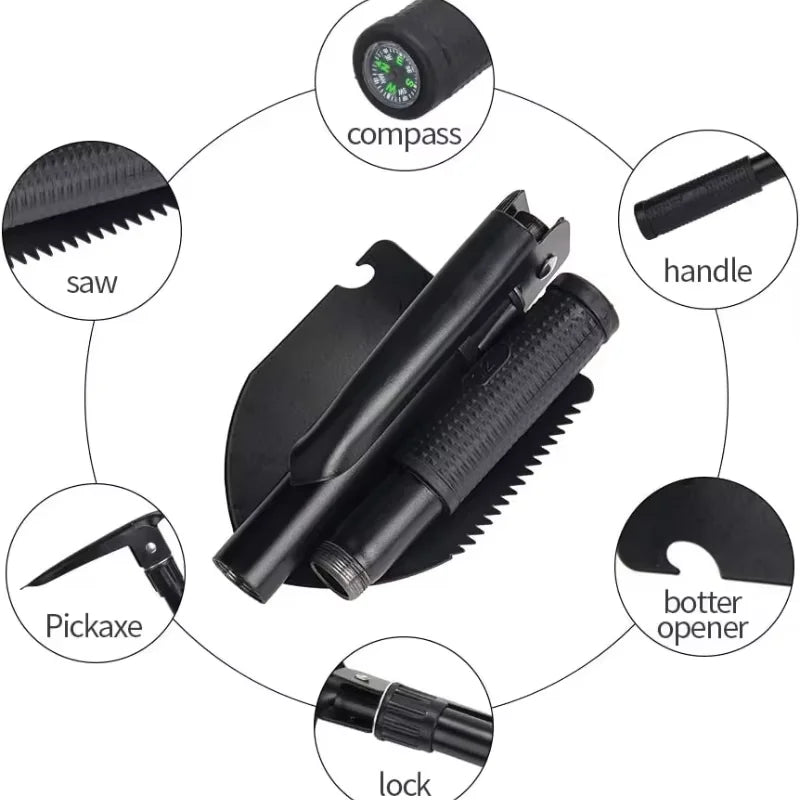 A multi-functional foldable shovel, suitable for camping, military survival, and durable outdoor tools - military-style shovel