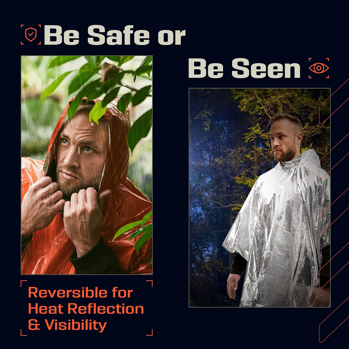 Emergency Rain Poncho with Hood - 4 Pack, PE, Water-Resistant & Thermal Mylar Lined, Survival Blankets for Camping Gear