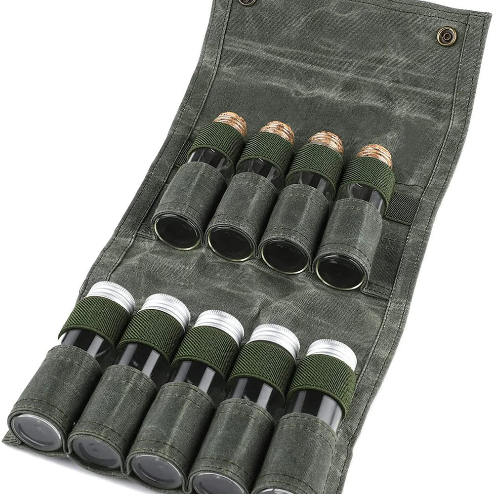 9pcs Outdoor  jar storage bags,canvas seasoning storage bag organizer outdoor camping barbecue picnic seasoning container set