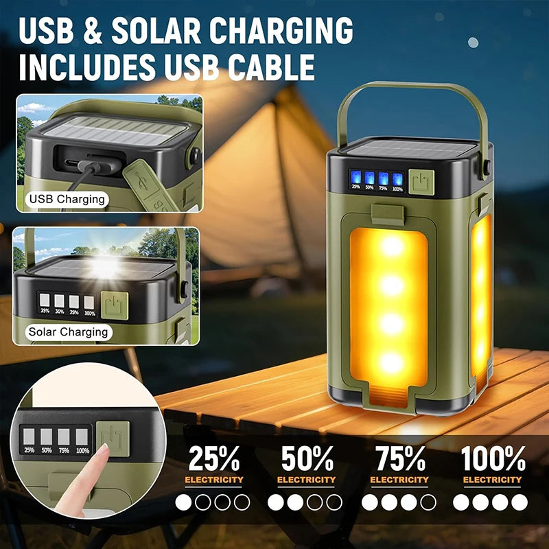 Solar Camping Light Rechargeable, Multifunctional 4-Blade Folding Lantern Outside with 6 Lighting Mode, IPX4 Portable Tent Lamp