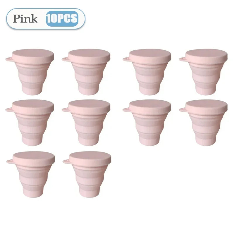1-10PCS 180ML  Silicone Collapsible Water Cup Outdoor Camping Travel Portable Foldable Lid Coffee Cup Sports Hiking Accessories