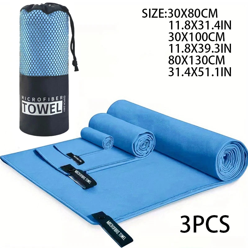 3 Pcs Microfiber Towel Sports Quick-Drying Super Absorbent Camping Towel Super Soft Lightweight Gym Swimming Yoga Beach Towel