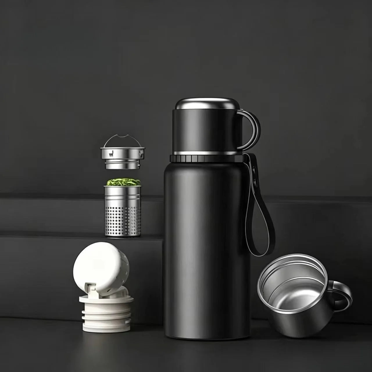 316 Stainless Steel Insulated Water Bottle 1L Large Capacity Double Wall Vacuum Flask Leak Proof for Outdoor Travel with Handle