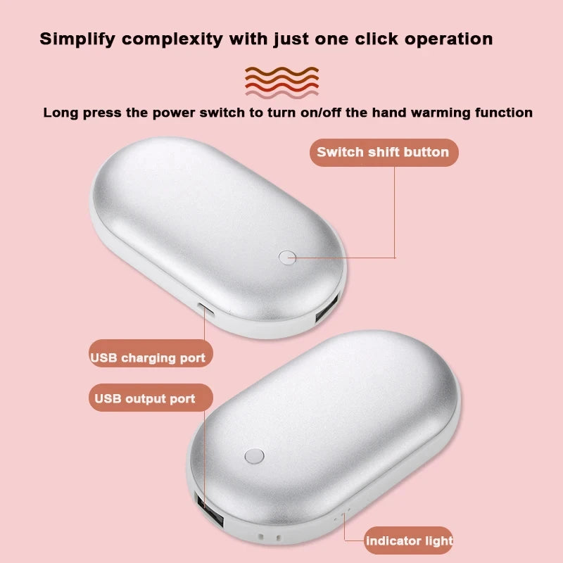 Portable USB Rechargeable Pebble Heater, Power Bank, Double-Sided Hand Warmer (Portable/Winter/Hiking)
