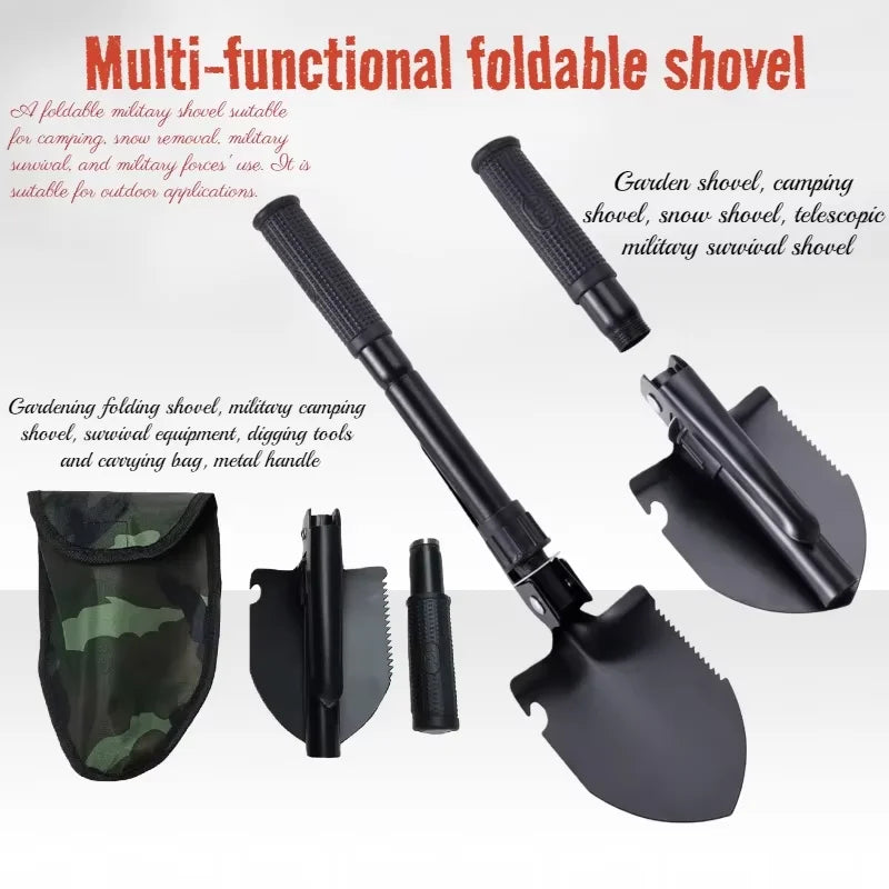 A multi-functional foldable shovel, suitable for camping, military survival, and durable outdoor tools - military-style shovel