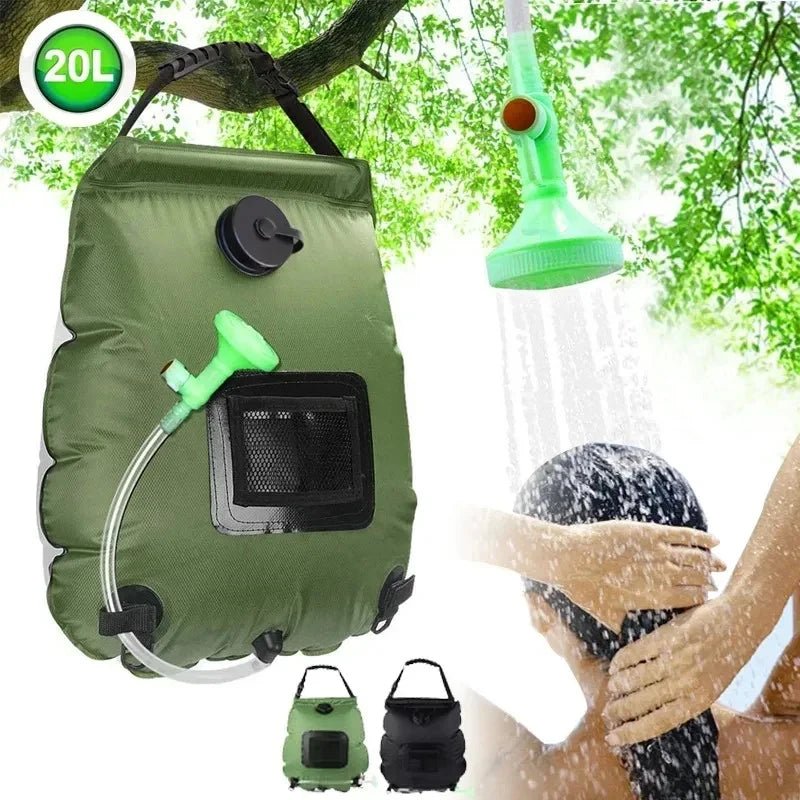 Portable Solar Heating Water Bag 20L, Black  Shower Bag for Camping Hiking Backpacking Outdoor Emergency Use