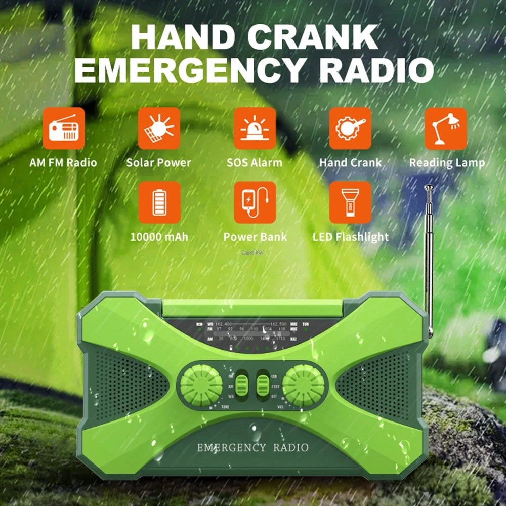 Hot 10000mAh Emergency Radio Weather Solar Hand Crank Radio AM/FM LED Flashlight SOS Alarm Power Bank Speaker Dropshipping