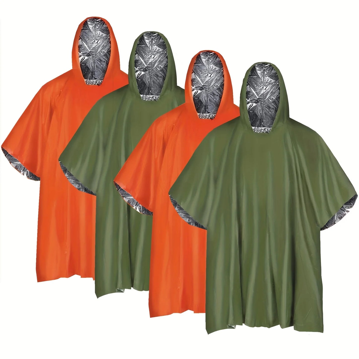 YANBIGUO Emergency Rain Poncho with Hood - 4 Pack, PE, Water-Resistant & Thermal Mylar Lined, Survival Blankets for Camping Gear
