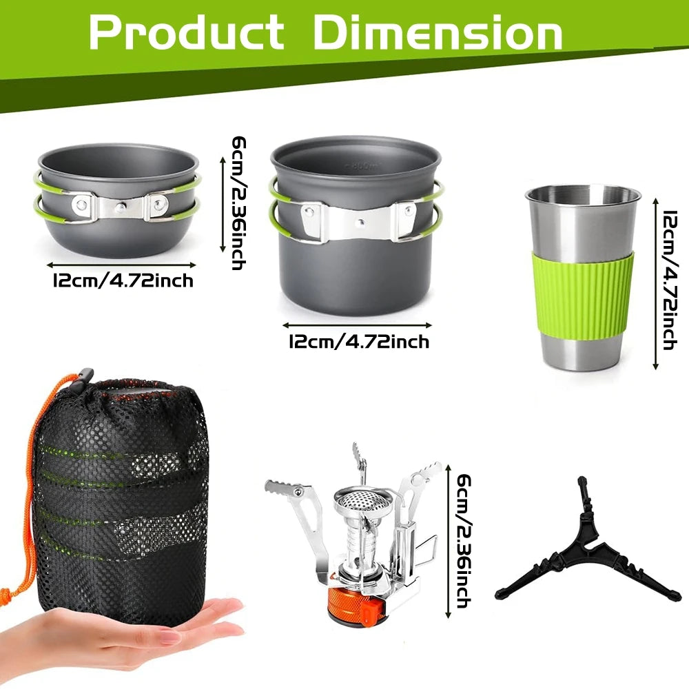 9PCS Ultralight Camping Pot Set Camping Cookware Mess Kit Outdoor Cooking Tableware for Hiking, Trekking, Picnic, Fishing, Mount