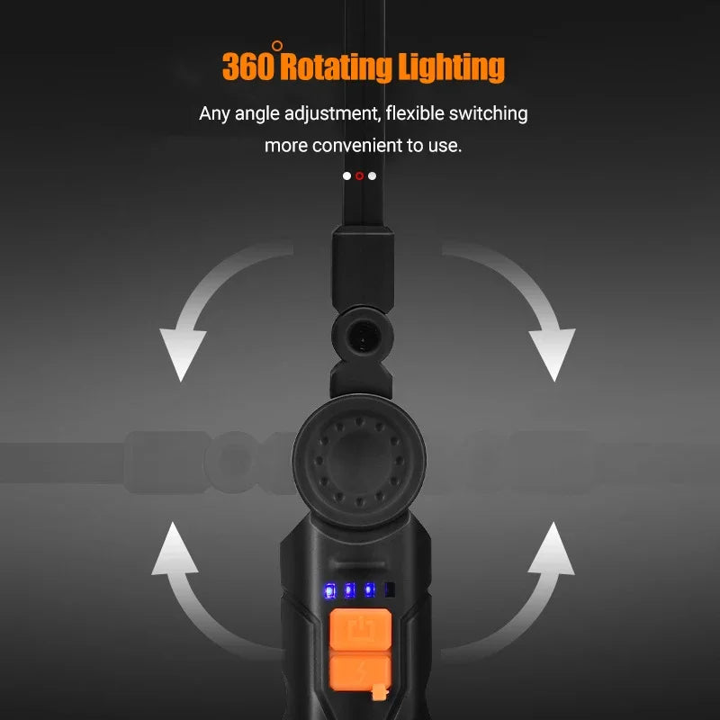 New Portable COB LED Flashlight Magnetic Lantern Hanging Lamp USB Rechargeable Work Light with Built-in Battery Camping Torch